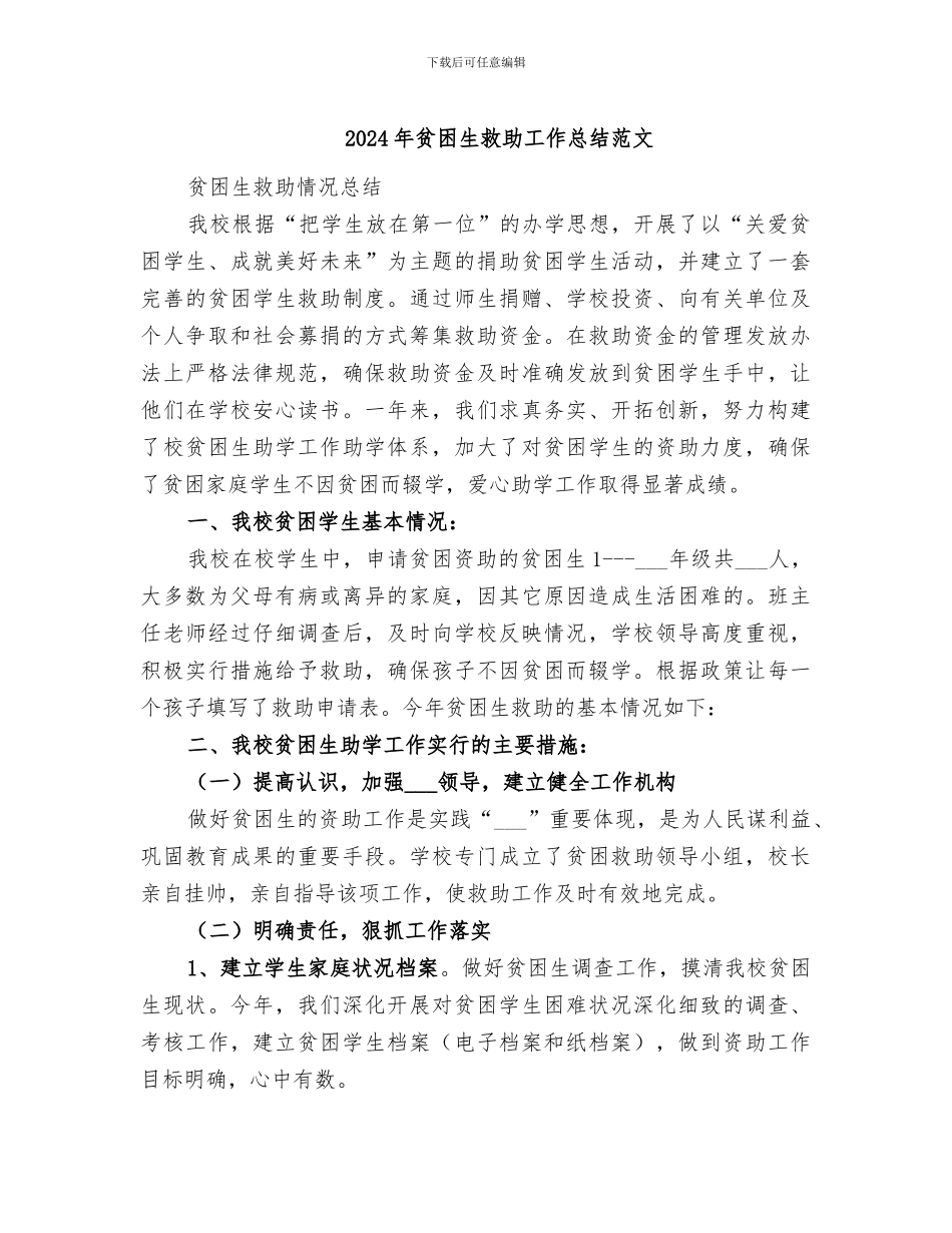 2024年贫困生救助工作总结范文_第1页