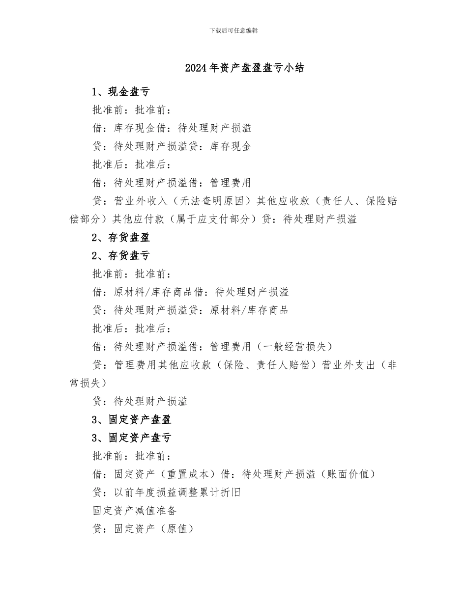 2024年资产盘盈盘亏小结_第1页