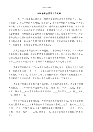 2024年资金管理工作总结
