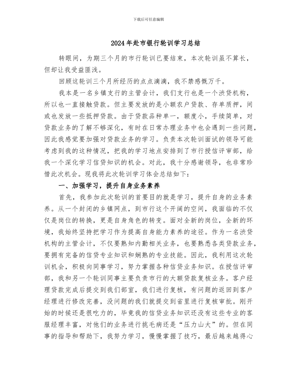 2024年赴市银行轮训学习总结_第1页