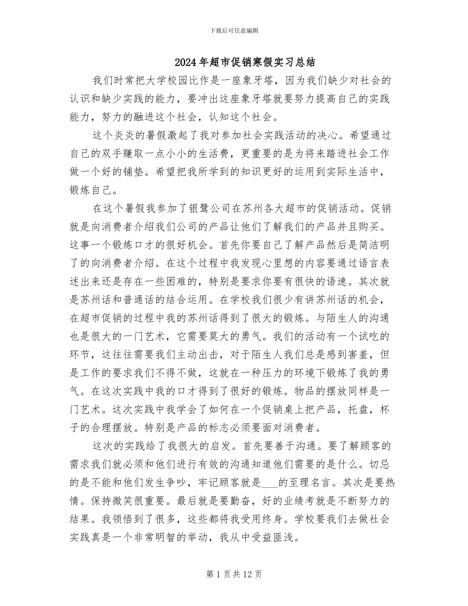 2024年超市促销寒假实习总结_第1页