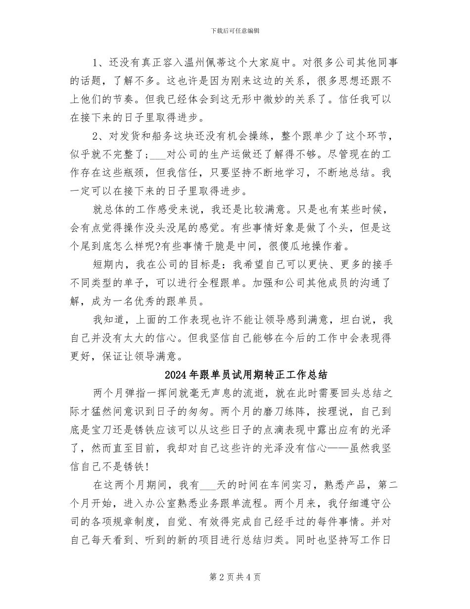2024年跟单员试用期工作总结范文_第2页