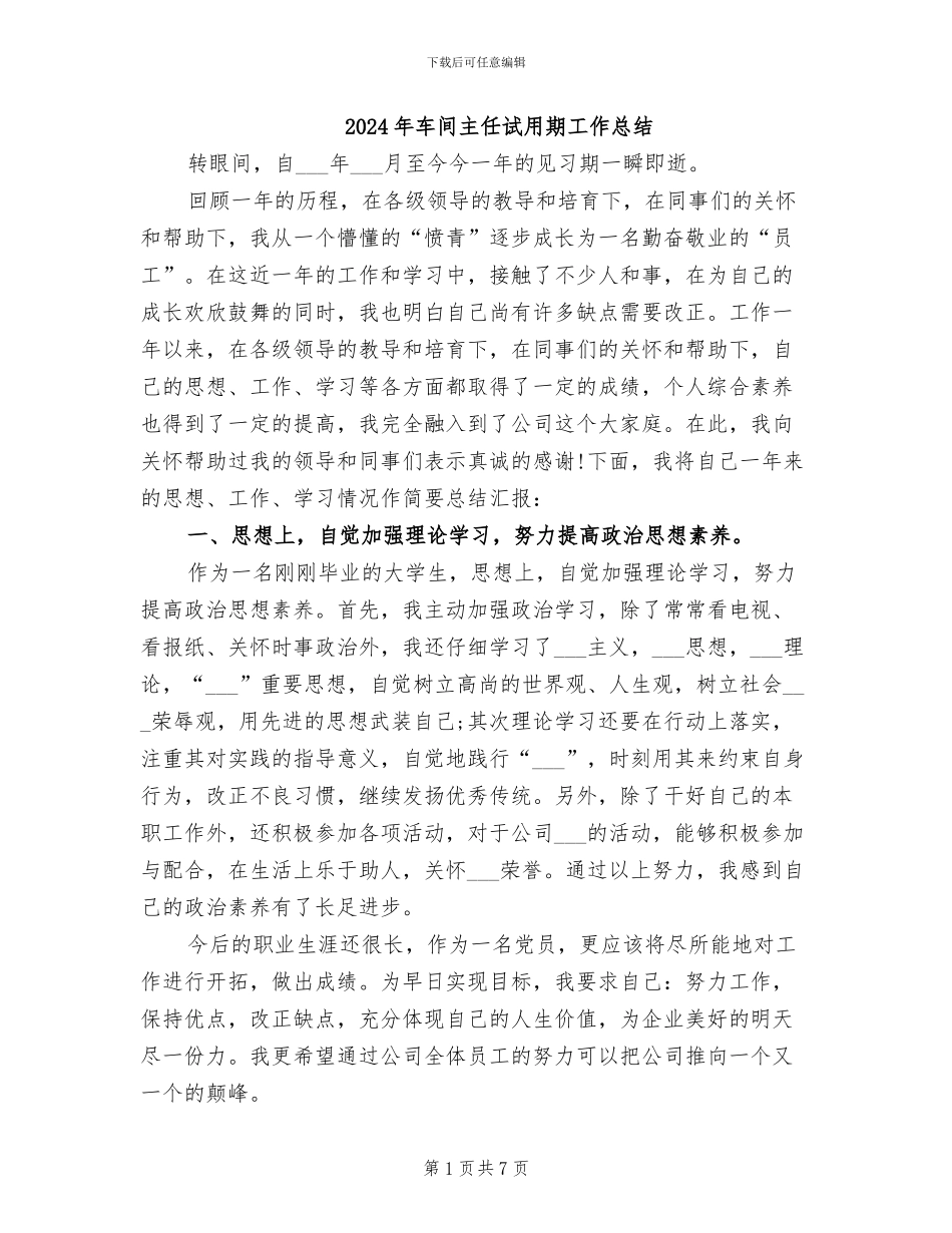 2024年车间主任试用期工作总结_第1页
