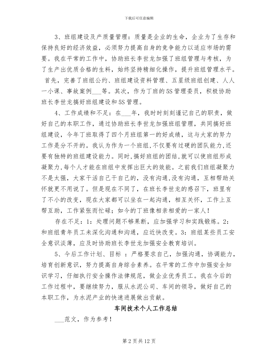 2024年车间技师个人工作总结_第2页