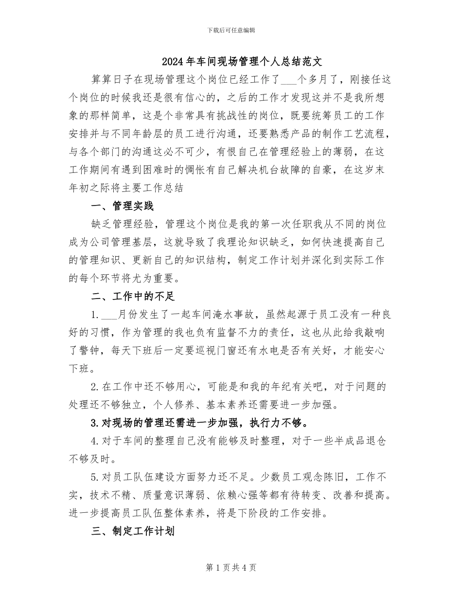 2024年车间现场管理个人总结范文_第1页