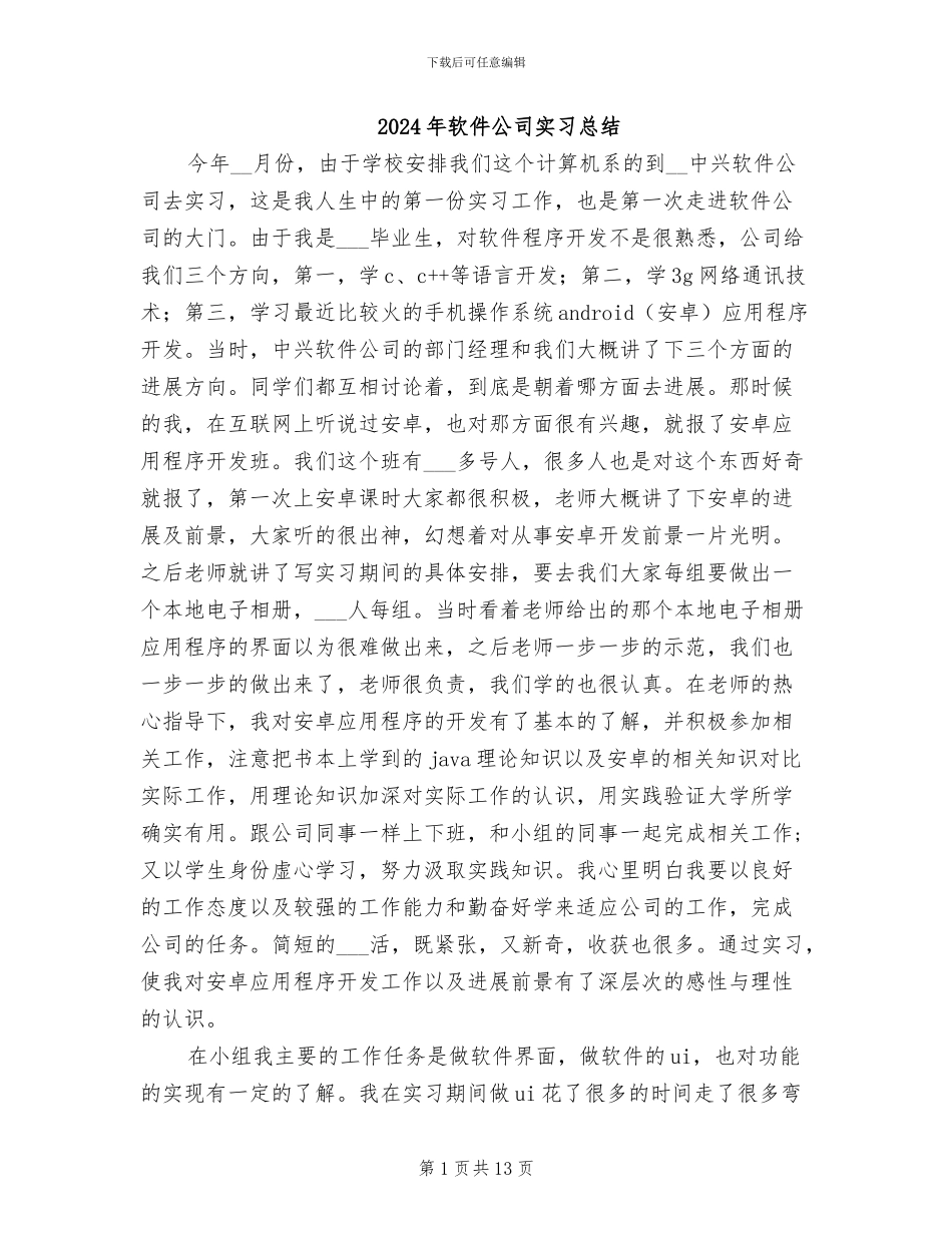 2024年软件公司实习总结_第1页