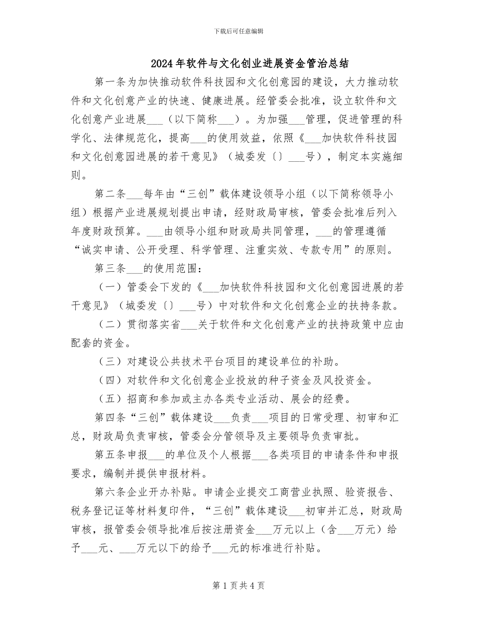 2024年软件与文化创业发展资金管治总结_第1页