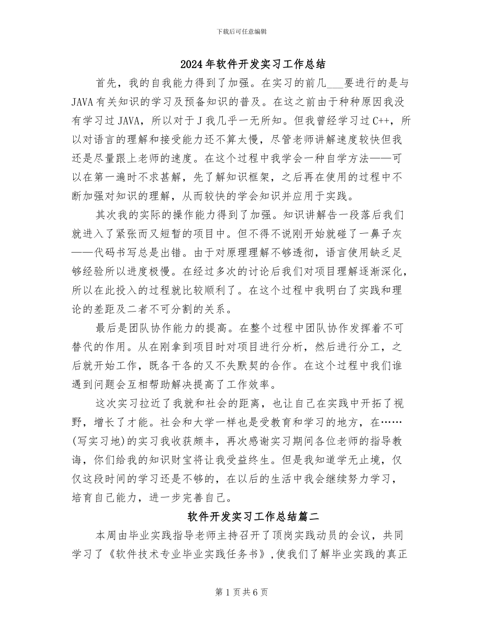 2024年软件开发实习工作总结_第1页