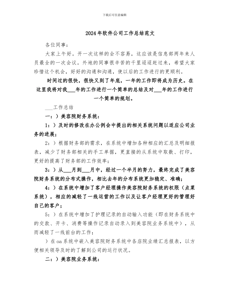 2024年软件公司工作总结范文_第1页