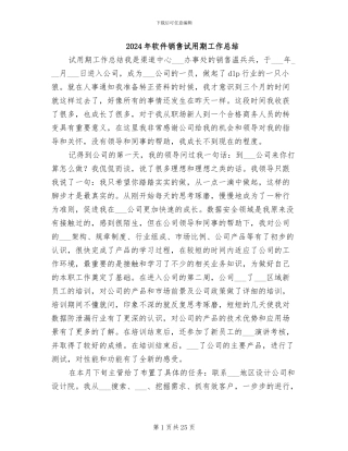 2024年软件销售试用期工作总结