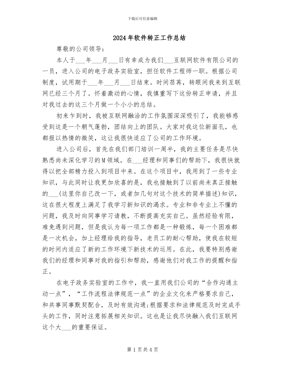 2024年软件转正工作总结_第1页