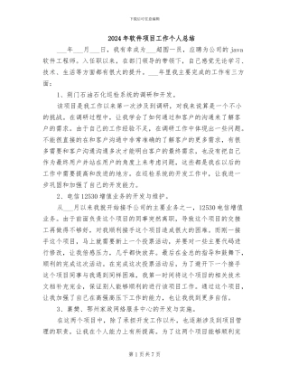 2024年软件项目工作个人总结