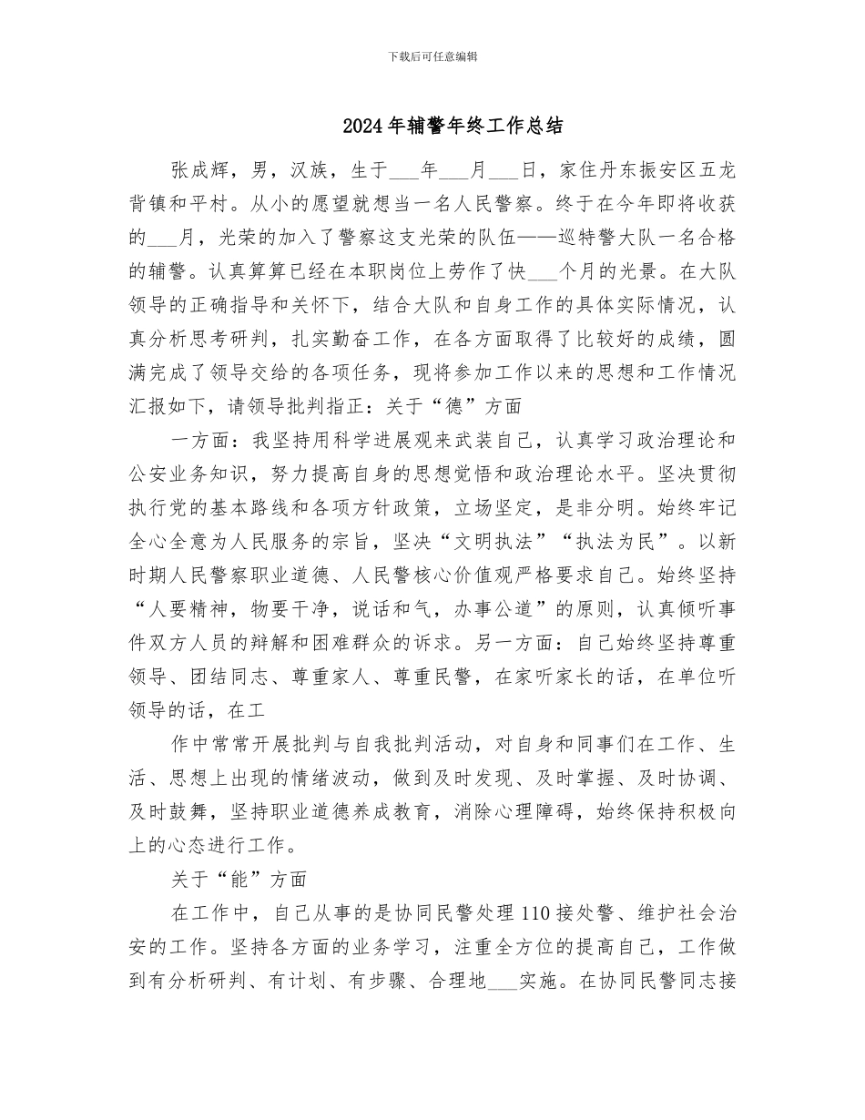 2024年辅警年终工作总结_第1页
