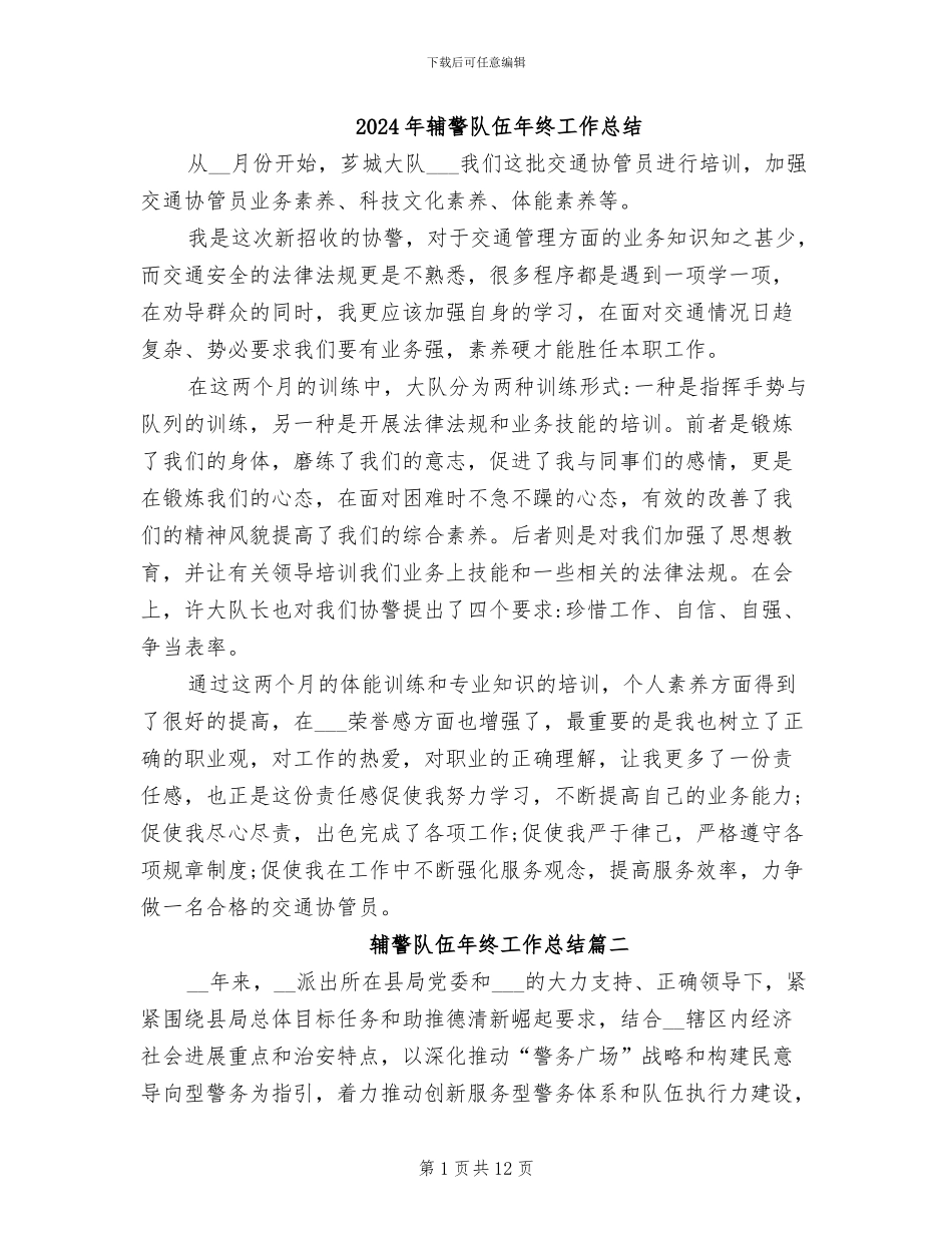 2024年辅警队伍年终工作总结_第1页