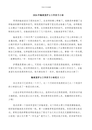 2024年输液室护士工作实习小结