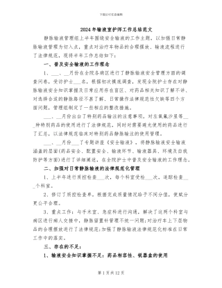 2024年输液室护师工作总结范文