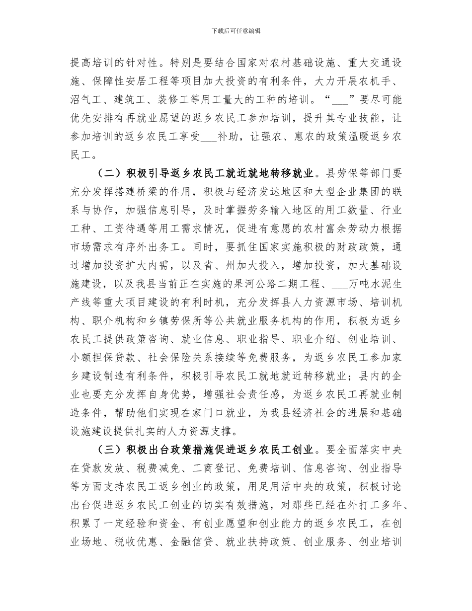 2024年返乡农民工座谈会总结范本_第3页