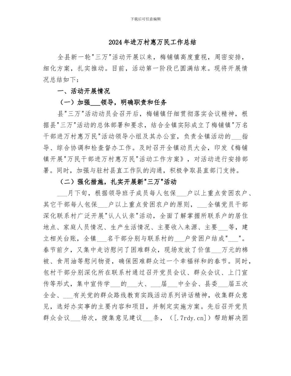 2024年进万村惠万民工作总结_第1页