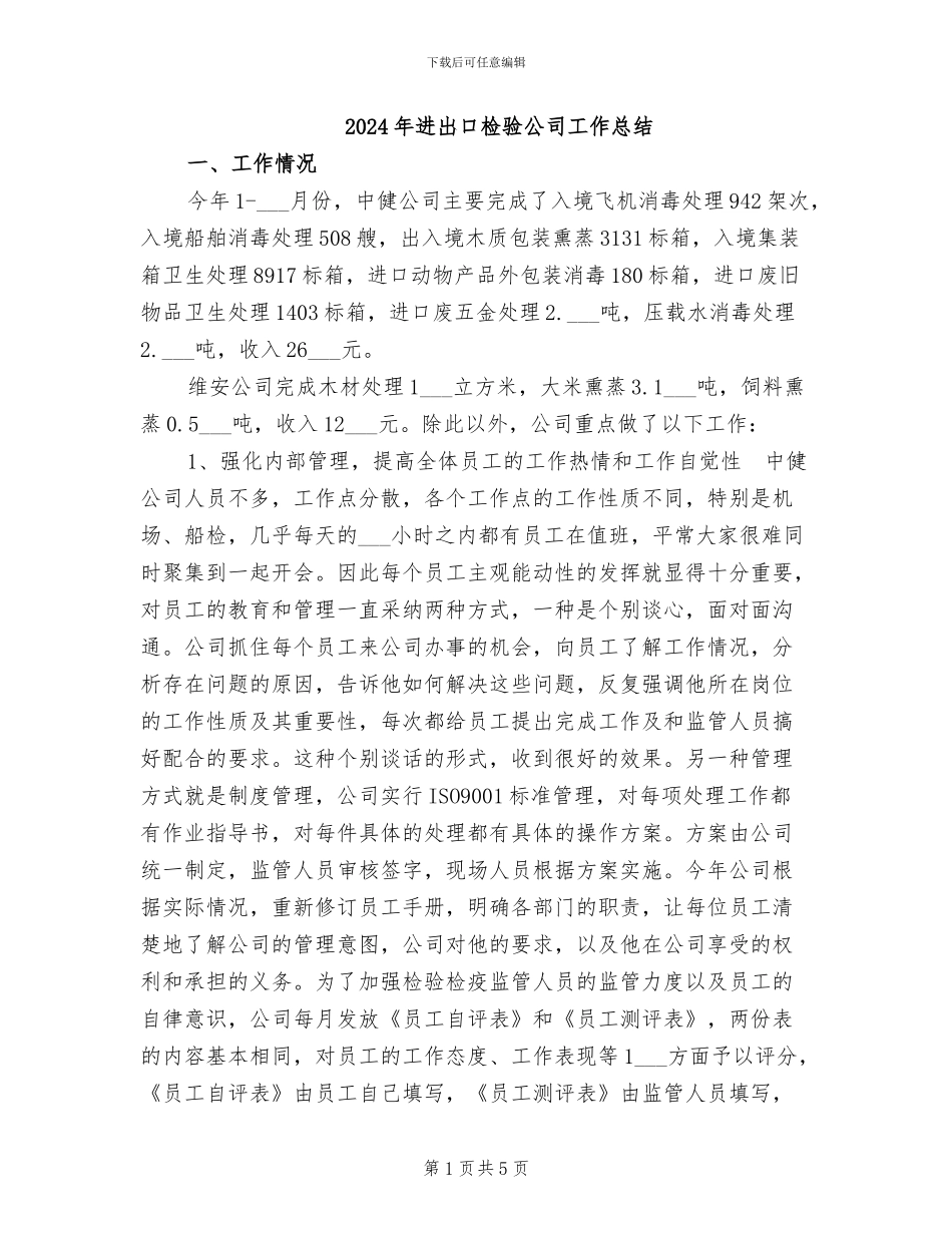 2024年进出口检验公司工作总结_第1页