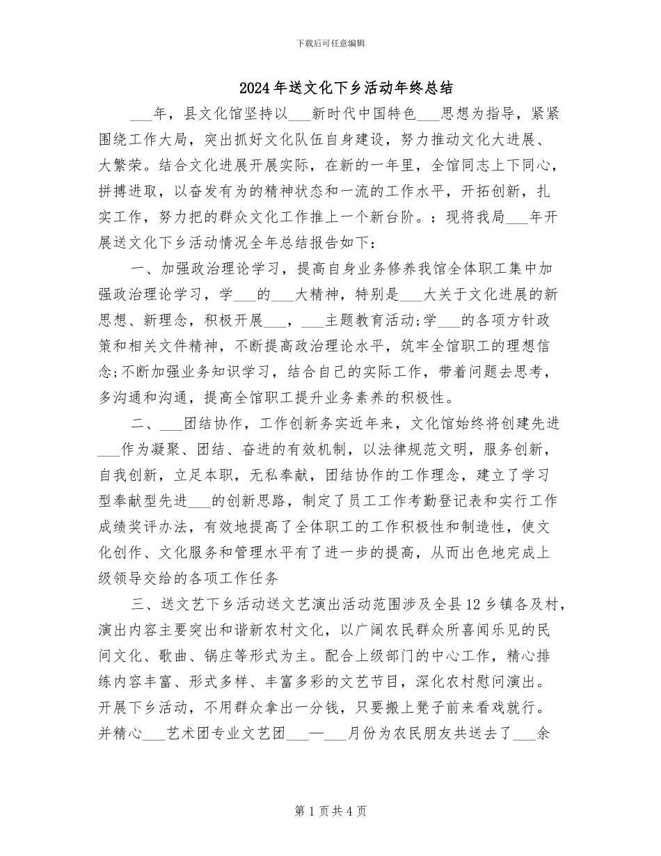 2024年送文化下乡活动年终总结_第1页