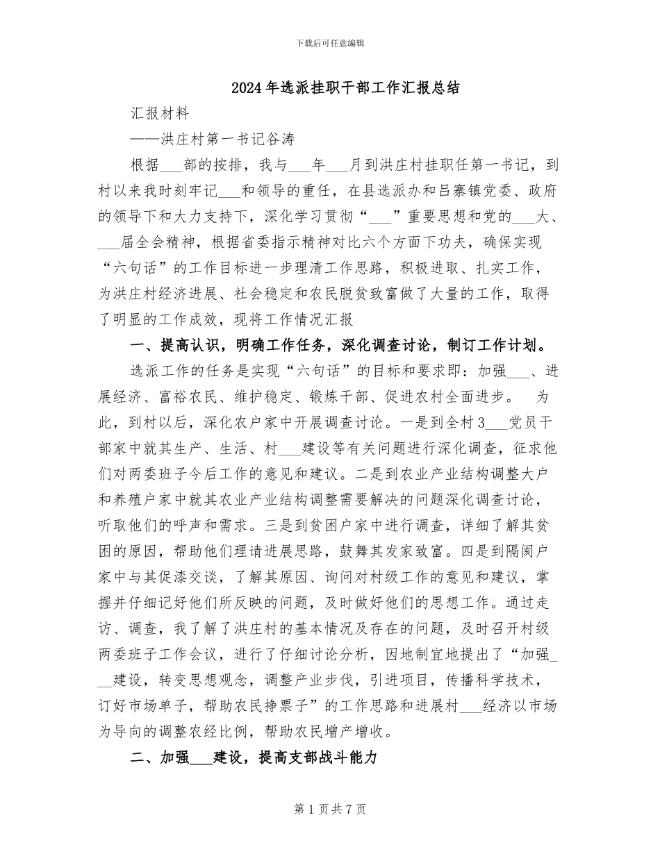 2024年选派挂职干部工作汇报总结_第1页