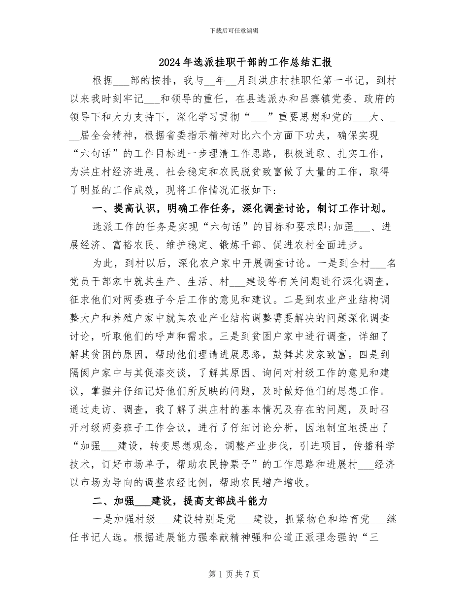 2024年选派挂职干部的工作总结汇报_第1页