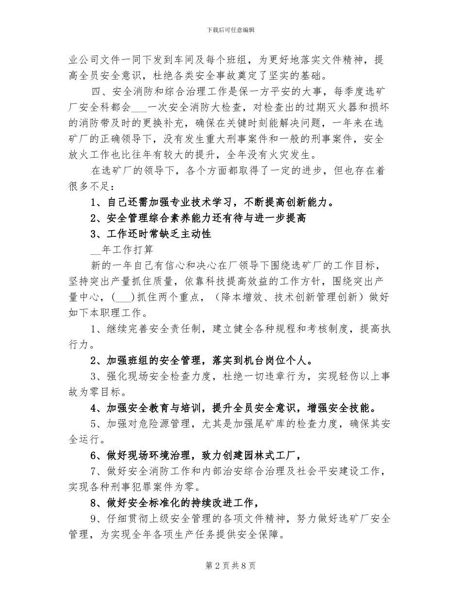 2024年选矿厂安全员个人工作总结_第2页