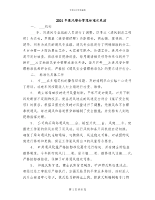 2024年通风安全管理标准化总结
