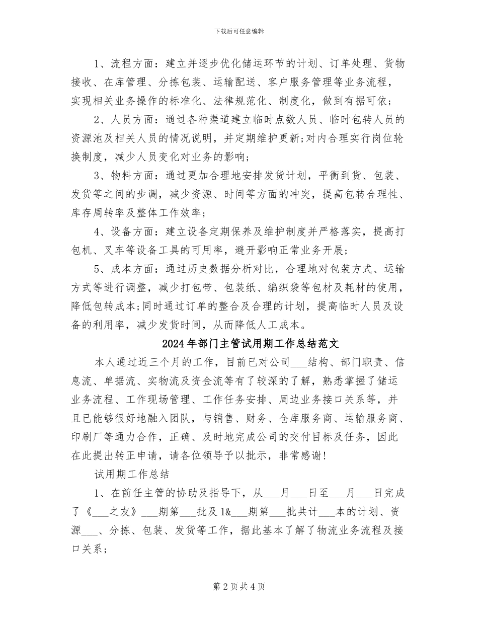 2024年部门主管试用期工作总结_第2页