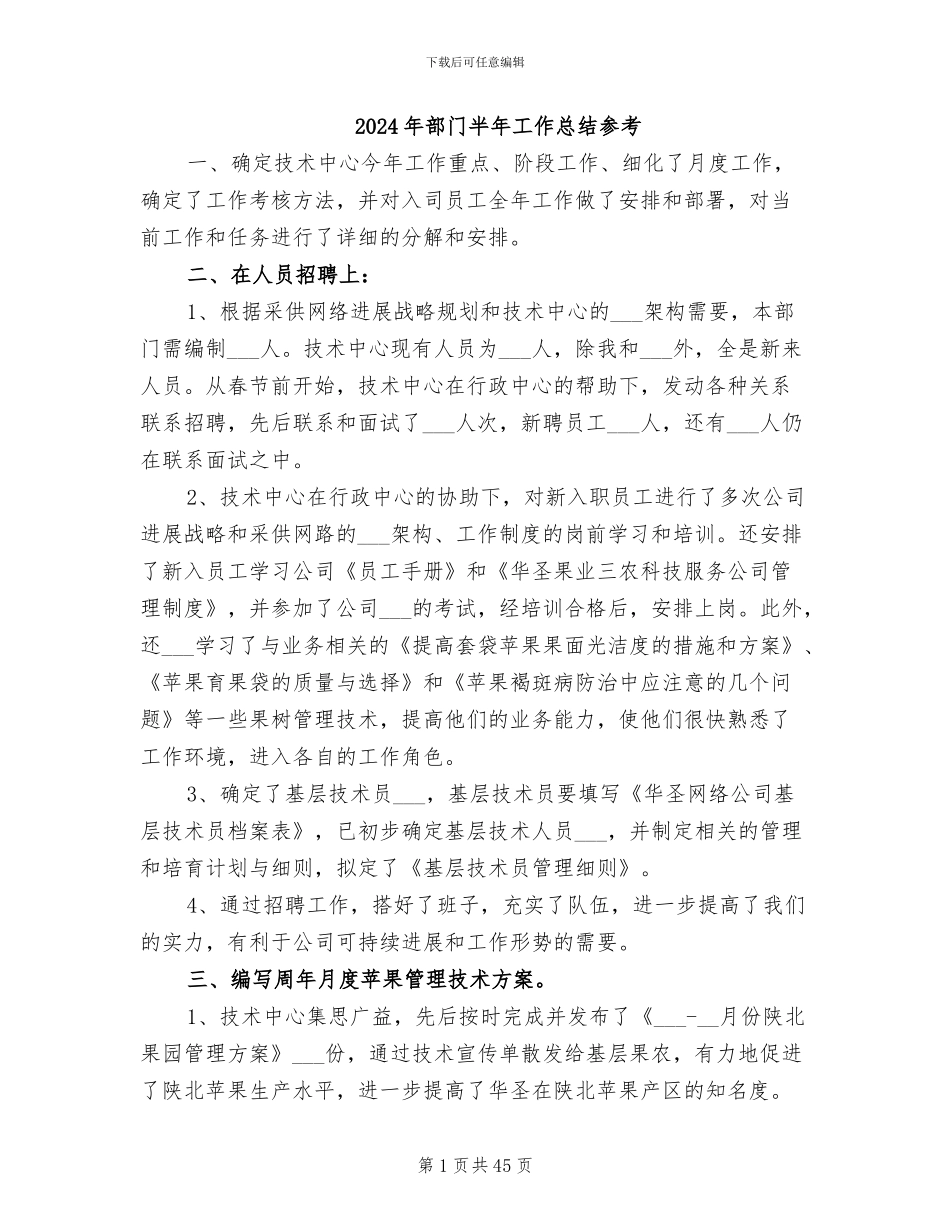 2024年部门半年工作总结参考_第1页