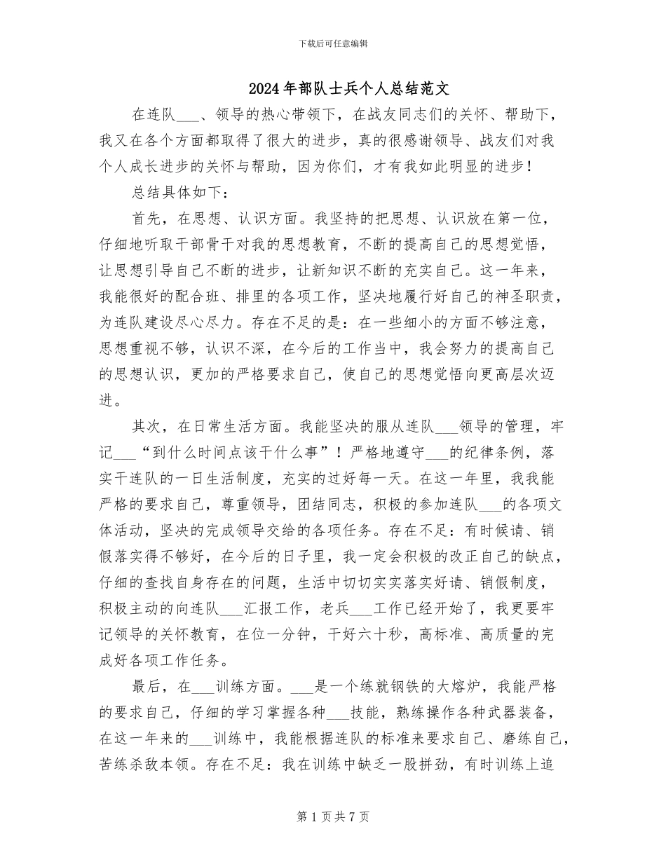 2024年部队士兵个人总结范文_第1页