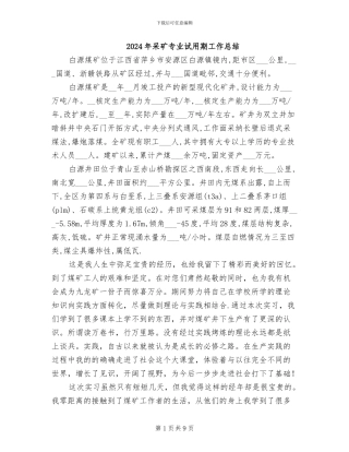 2024年采矿专业试用期工作总结