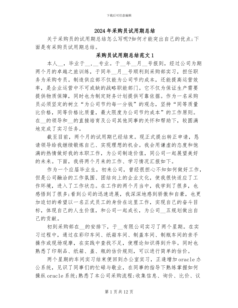 2024年采购员试用期总结_第1页