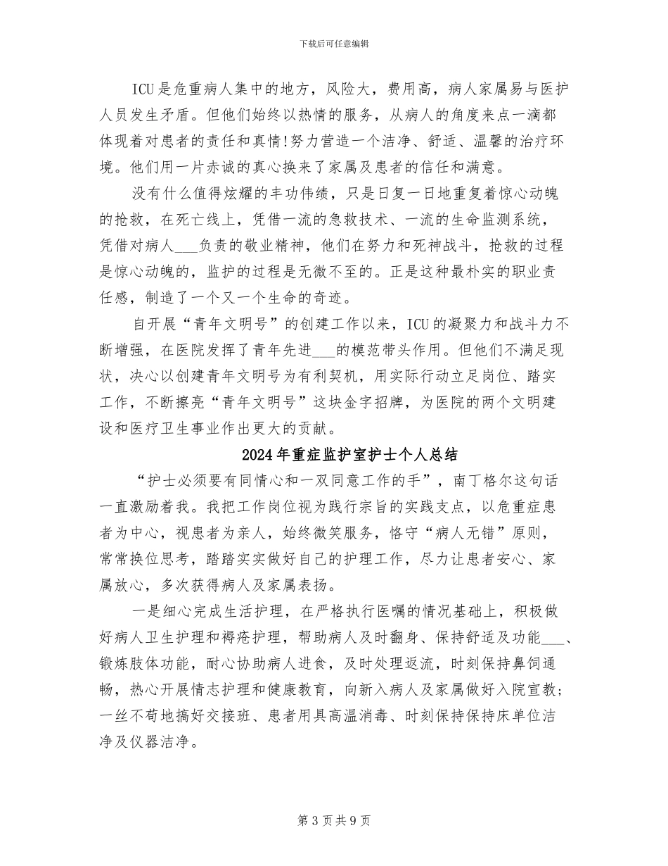 2024年重症监护室工作总结_第3页