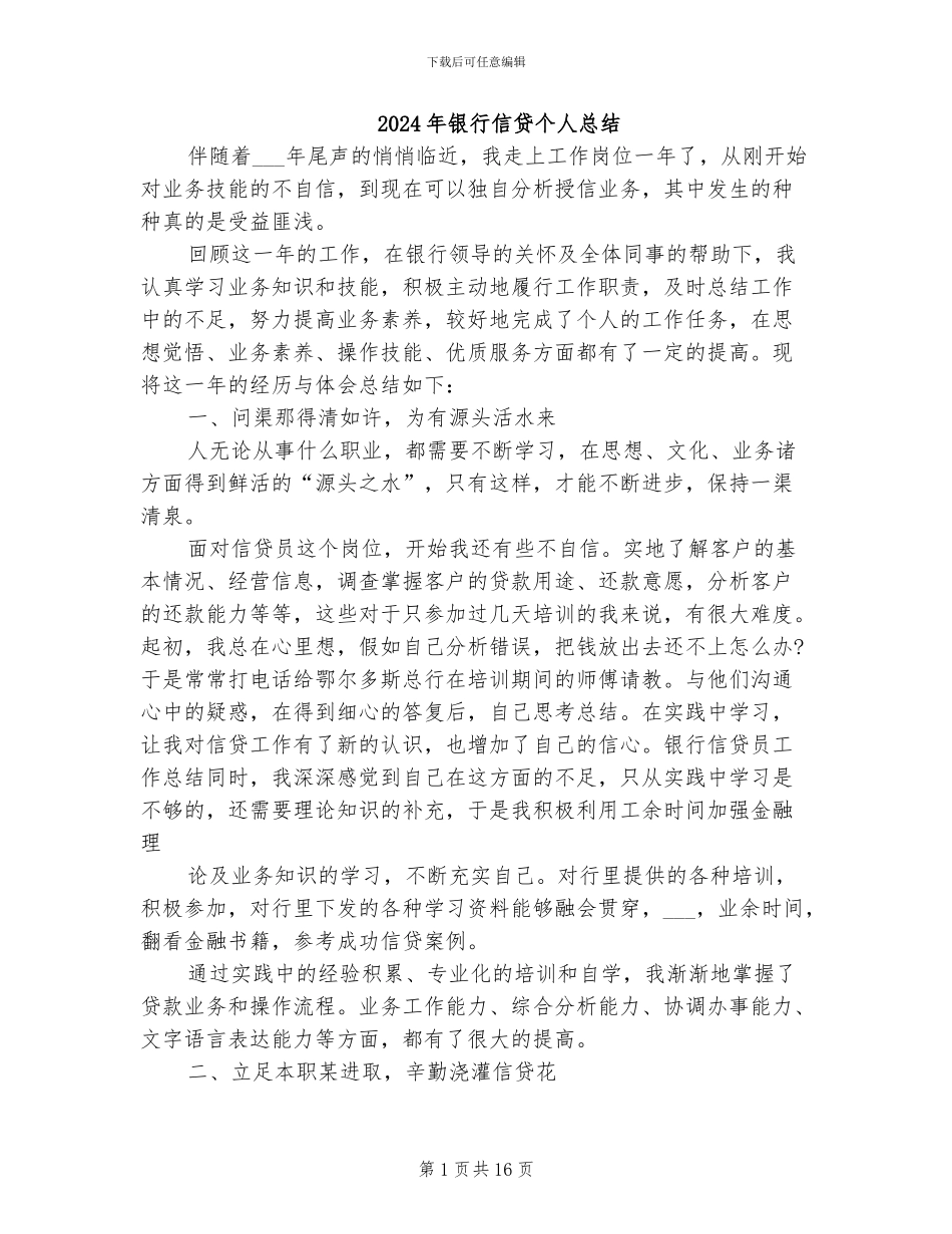 2024年银行信贷个人总结_第1页