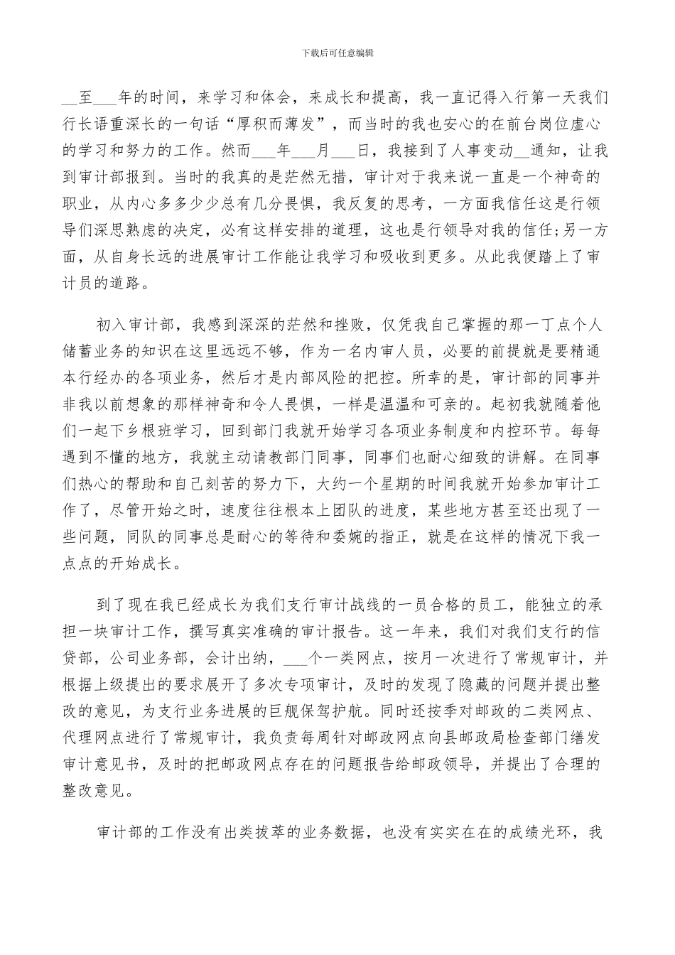 2024年银行审计人员个人工作总结与计划_第3页