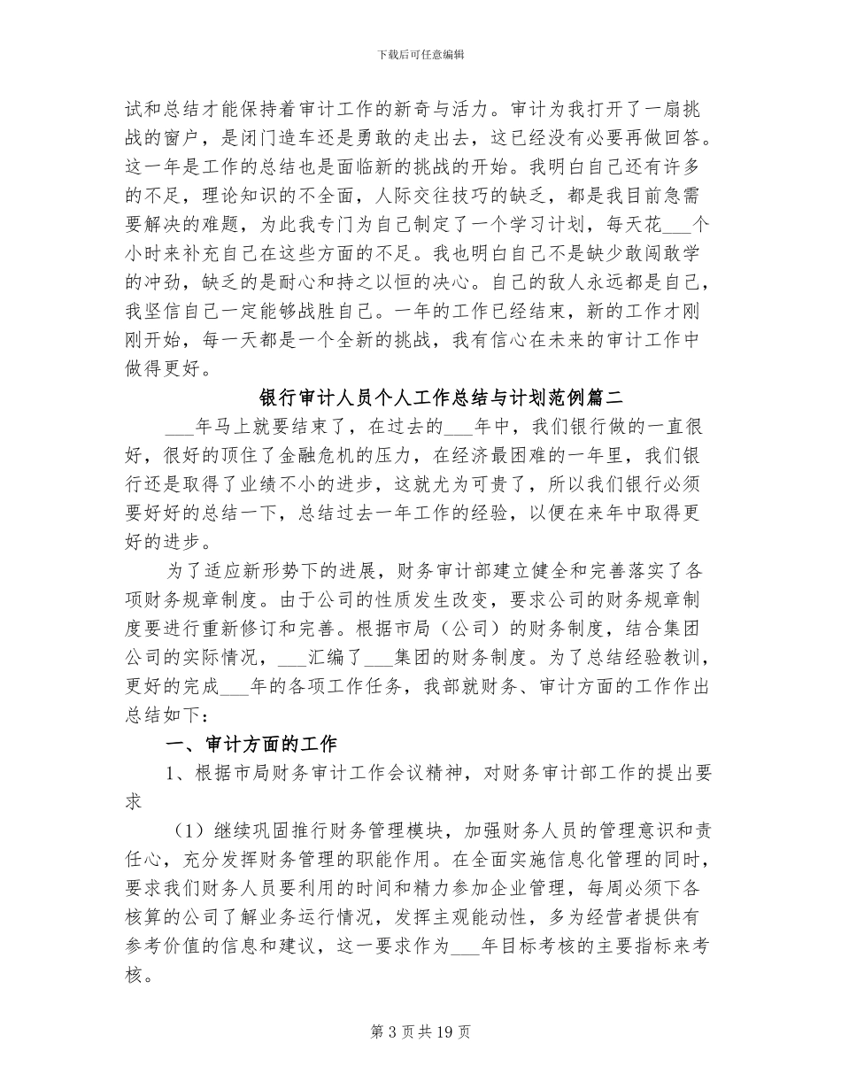 2024年银行审计人员个人工作总结与计划范例_第3页
