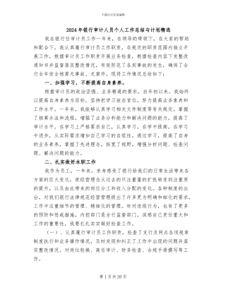 2024年银行审计人员个人工作总结与计划精选