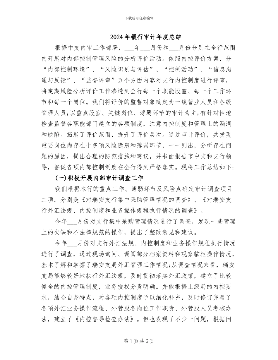2024年银行审计年度总结_第1页
