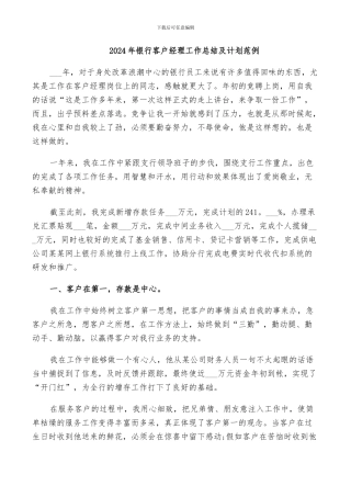 2024年银行客户经理工作总结及计划范例