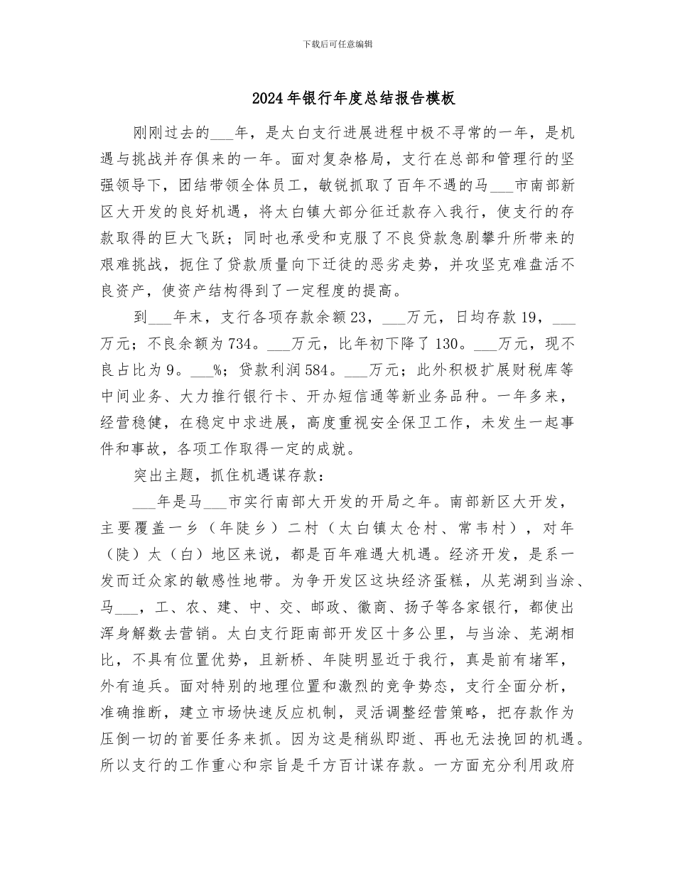 2024年银行年度总结报告模板_第1页