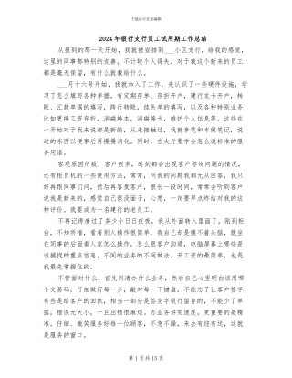 2024年银行支行员工试用期工作总结