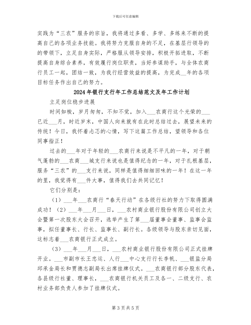 2024年银行支行年工作总结及年工作计划_第3页