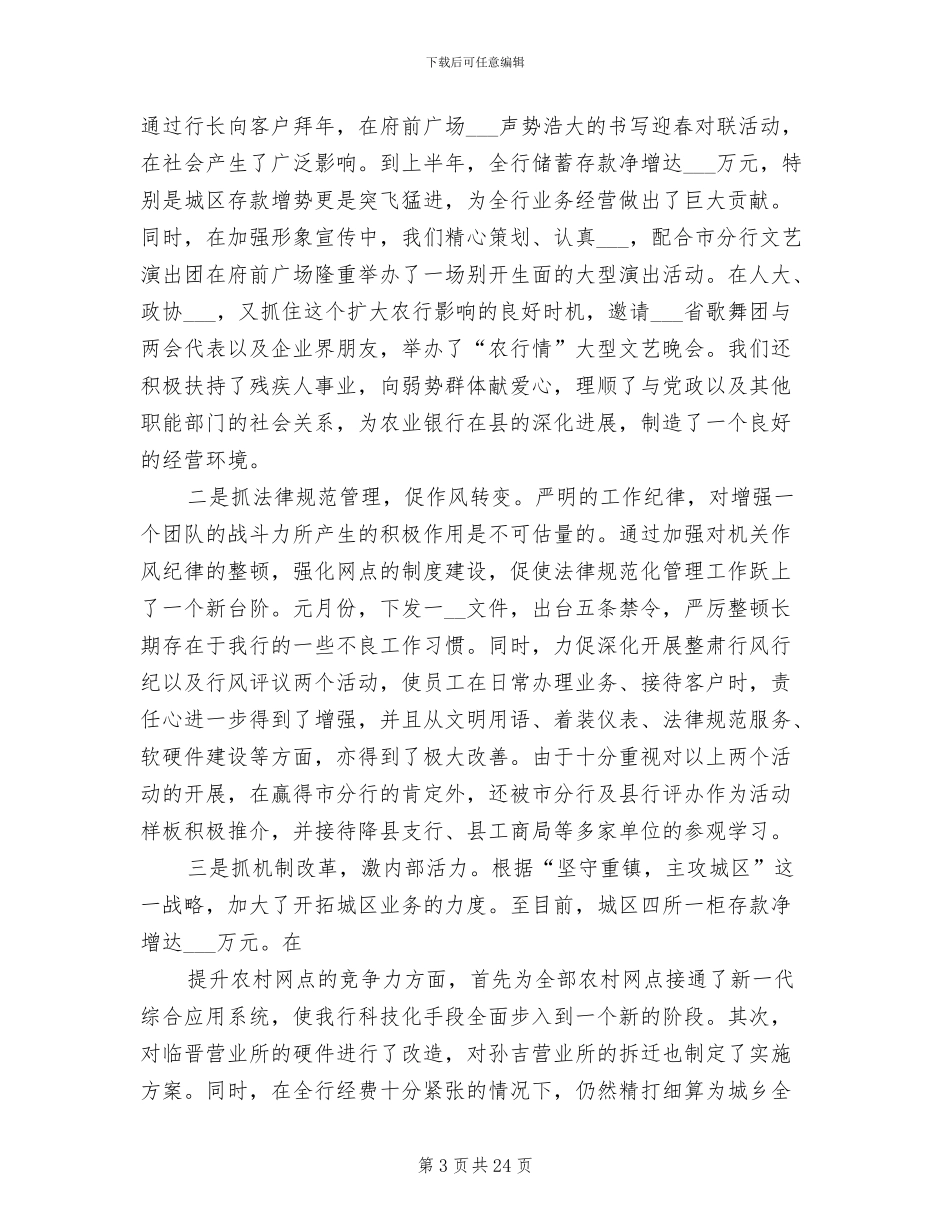 2024年银行支行行长年度工作总结范本_第3页