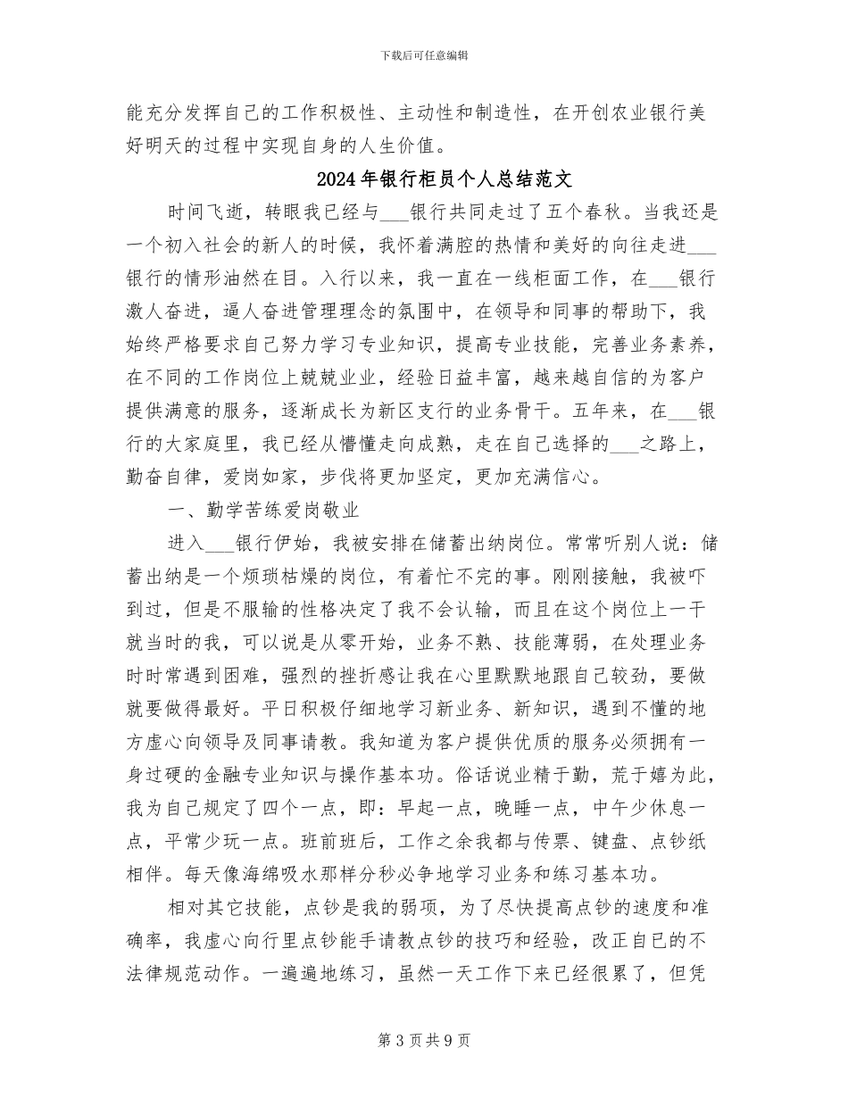 2024年银行柜员个人总结模板_第3页