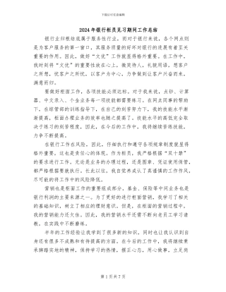 2024年银行柜员见习期间工作总结