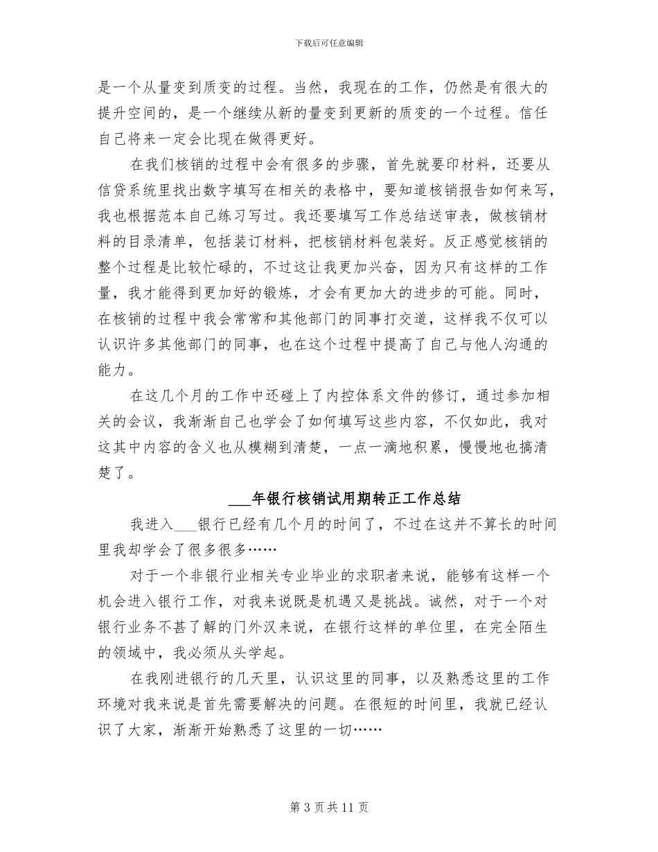 2024年银行核销员试用期转正工作总结范文_第3页