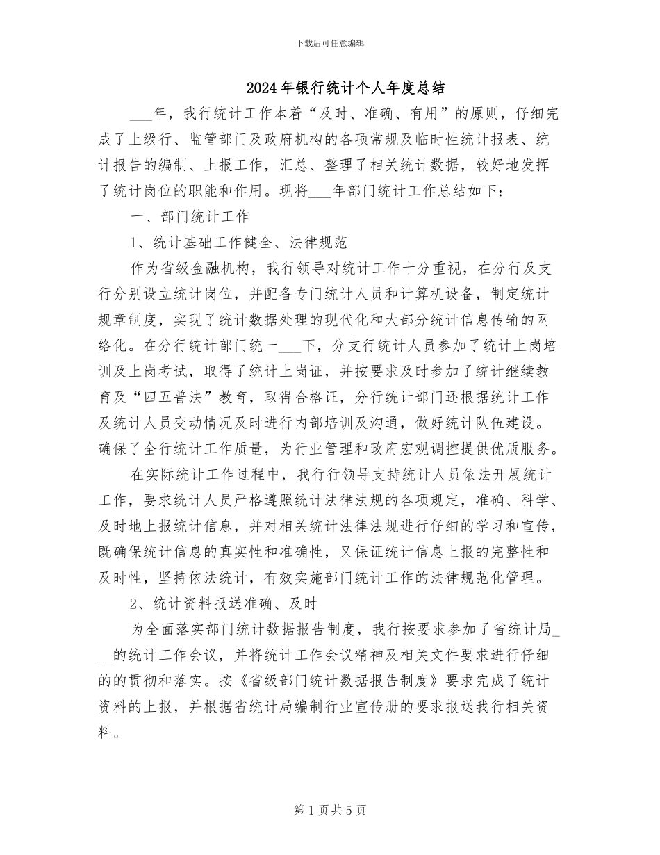2024年银行统计个人年度总结_第1页