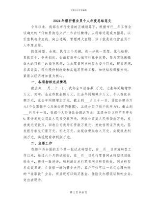 2024年银行营业员个人年度总结范文