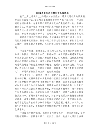 2024年银行试用期工作总结范本